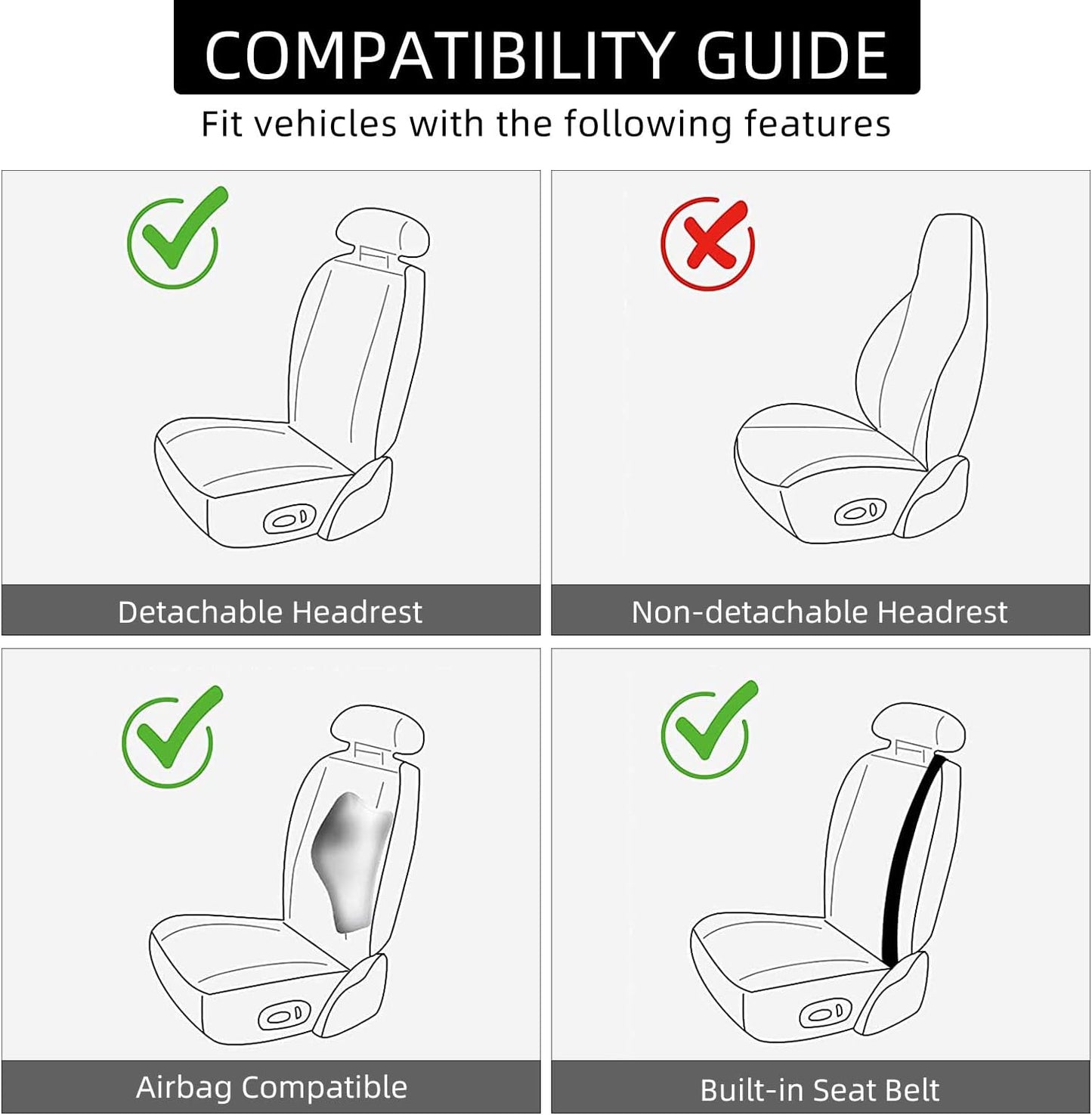 2 Pack Leather Front Car Seat Covers, Universal Sideless Car Seat Protectors with Storage Pocket and Seat Belt Pads, Waterproof Automotive Seat Cover for Cars Trucks SUV(Black)