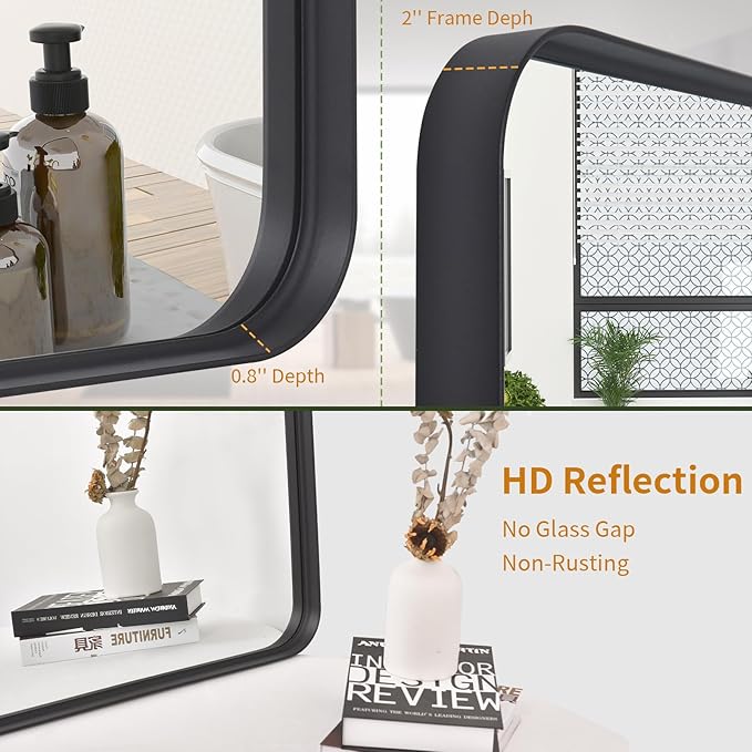 VooBang Bathroom Mirror 24x36 inch, Modern Round Corner Bathroom Vanity Mirror - Image 2