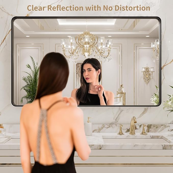 LOAAO 40x24 Inch Black Metal Framed Bathroom Mirror - Image 2