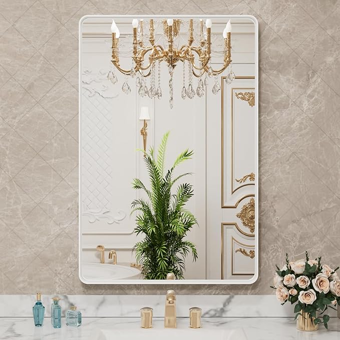 LOAAO 30x36 Inch White Metal Framed Bathroom Mirror - Image 8