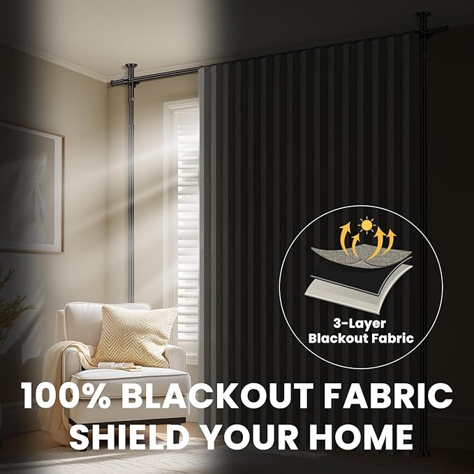 100% Blackout Room Divider Curtains Sets Grey W100 x L96 in 2 Panels No Drill - Image 5