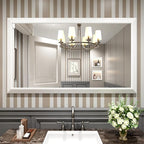 Amorho Bathroom Mirror, 55x32 Inch White Thick Metal Framed Wall Mirrors - Image 8