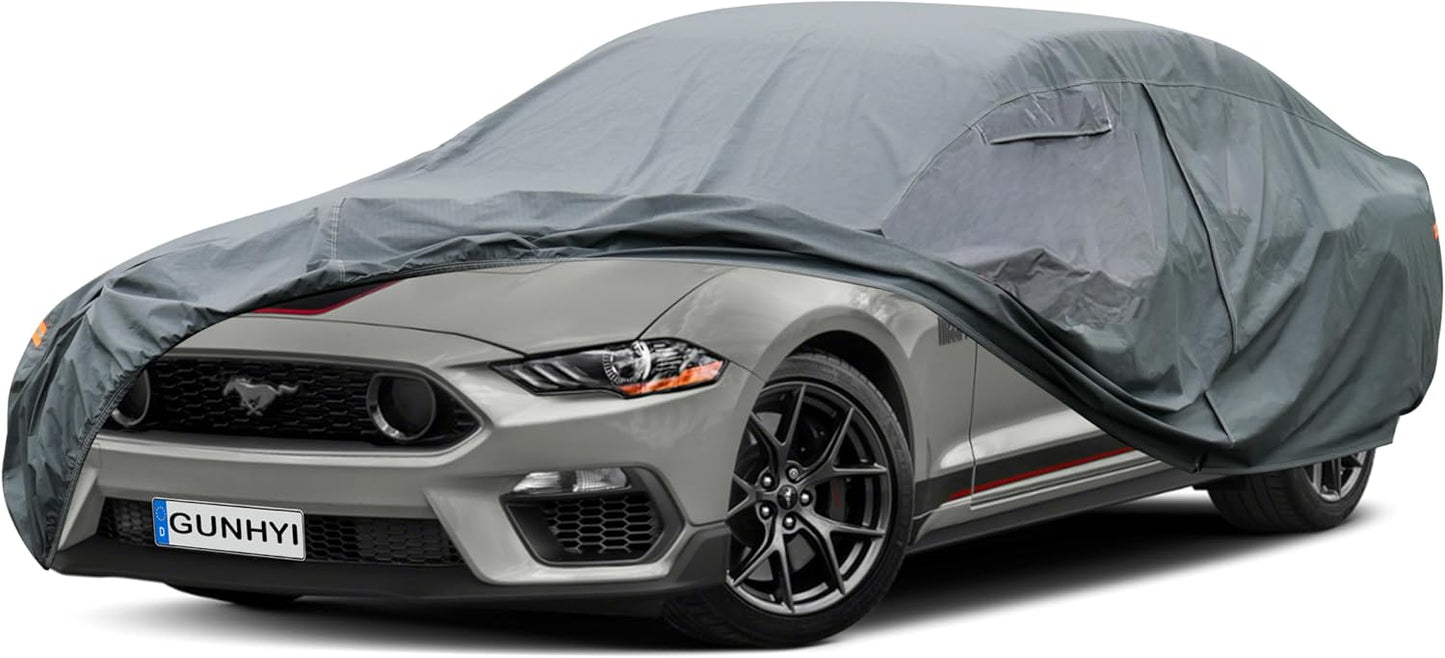 16 Layers Car Cover Waterproof All Weather, Heavy Duty Full Exterior Cover Universal Fit Coupe Ford Mustang/Shelby, Chevrolet Camaro/Corvette, Kia Optima, Audi A4/A5, BMW 5 Series 525i etc.