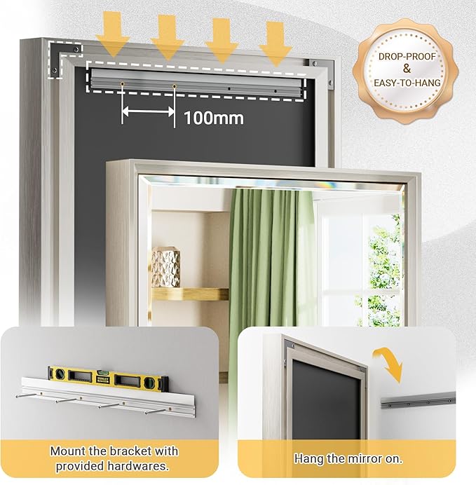 Brushed Nickel Bathroom Mirror, 30x36 Inch Beveled Framed Bathroom Mirror - Image 4