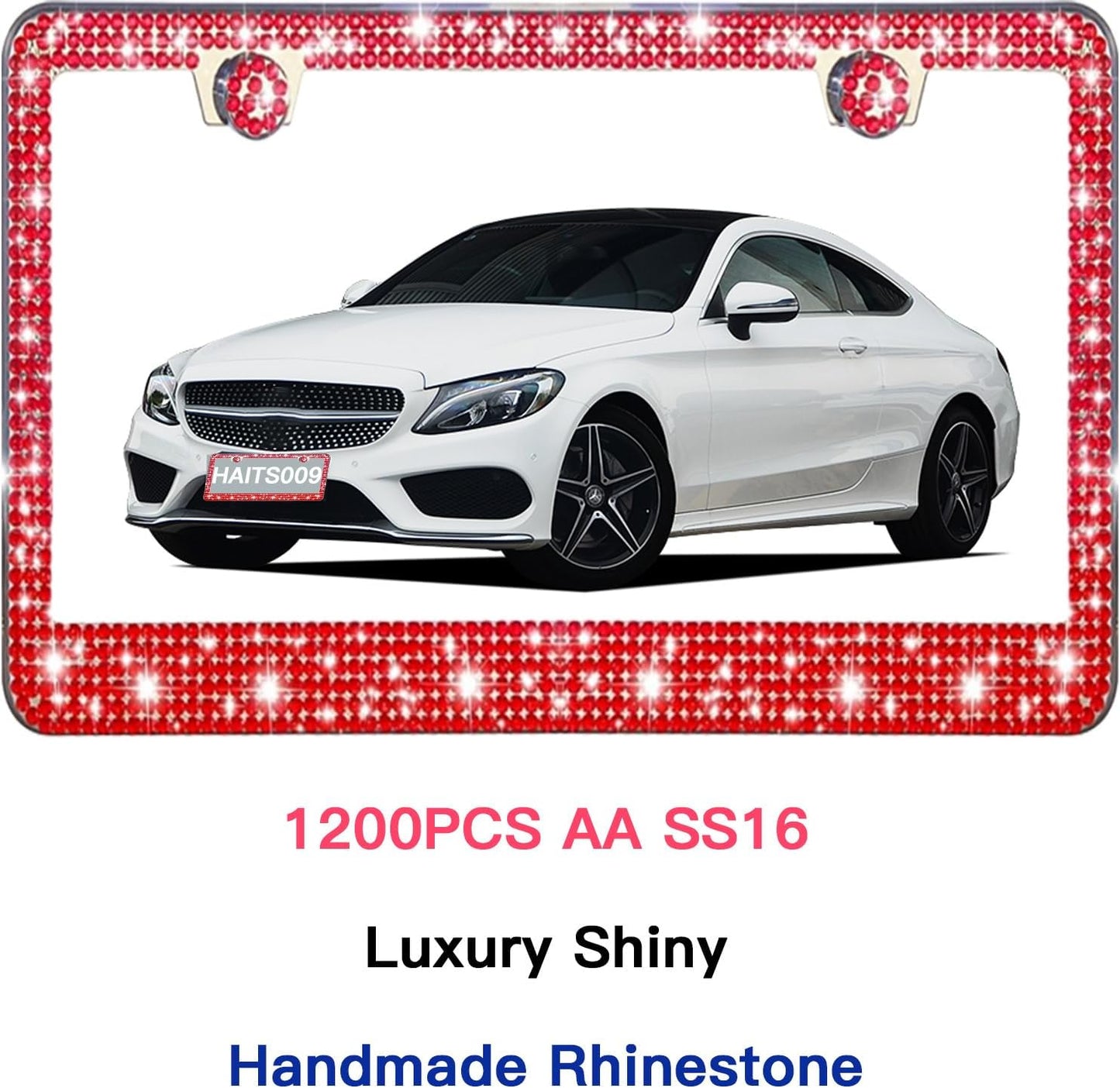 2 Pack License Plate Frames for Women, Sparkly Rhinestone Diamond Car Accessories with Glitter Crystal Caps (Red(2PCS))