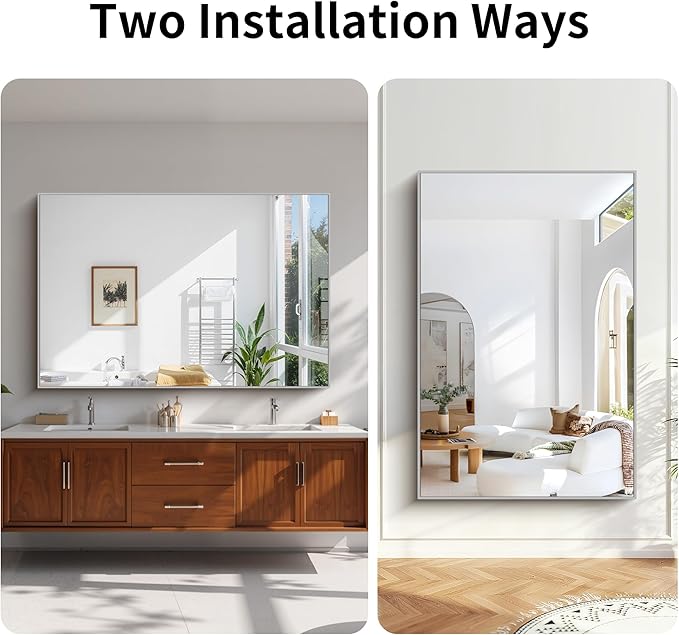 KOCUUY Silver Bathroom Mirror, HD Tempered Glass, Anti-Rust Brushed Silver Frame - Image 10