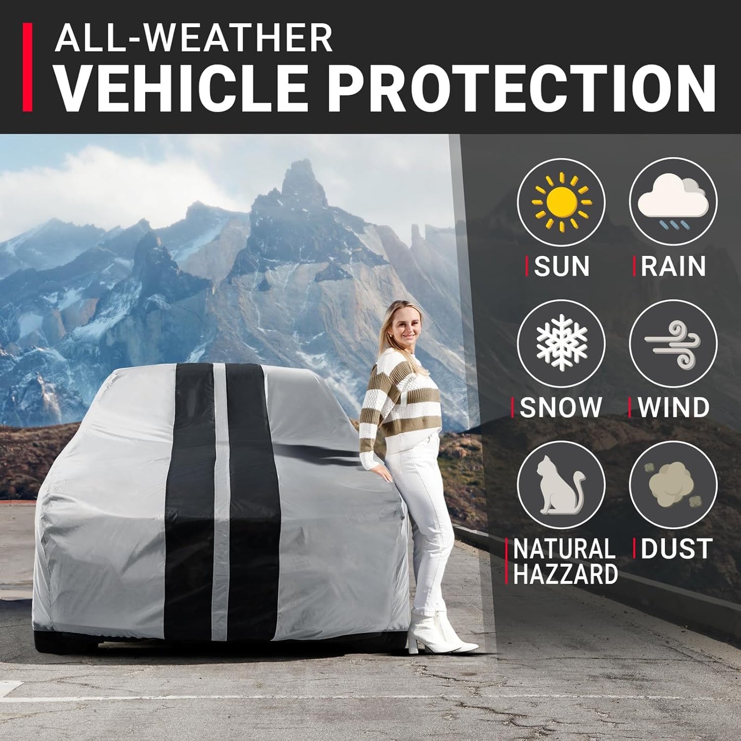 iCarCover Custom Car Cover for Chevy Kingswood (1959-1961) Waterproof All Weather Rain Snow UV Sun Protector Full Exterior Indoor Outdoor Car Cover (Stripe - Gray/Black)