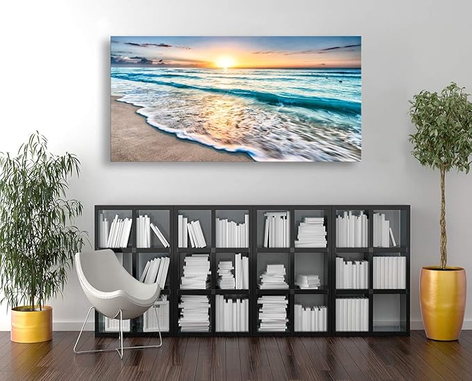 Baisuart S02275 Canvas Prints Wall Art Beach Sunset Ocean Waves Nature Pictures - Image 3