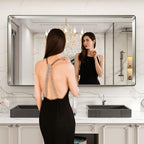 LOAAO 77X36 Inch Brushed Nickel Bathroom Mirror, Rounded Rectangle Silver Metal - Image 2