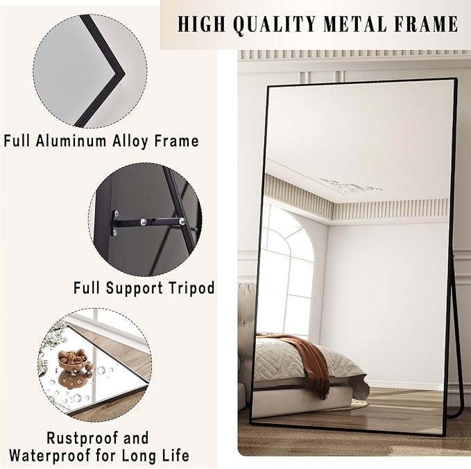 BEAUTYPEAK 77"x38" Rectangle Full Body Floor Mirrors, Full Length Mirror - Image 3