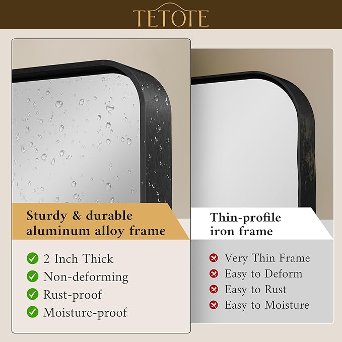 TETOTE 60 x 40 Inch Black Frame Mirror, Bathroom Vanity Mirror - Image 2
