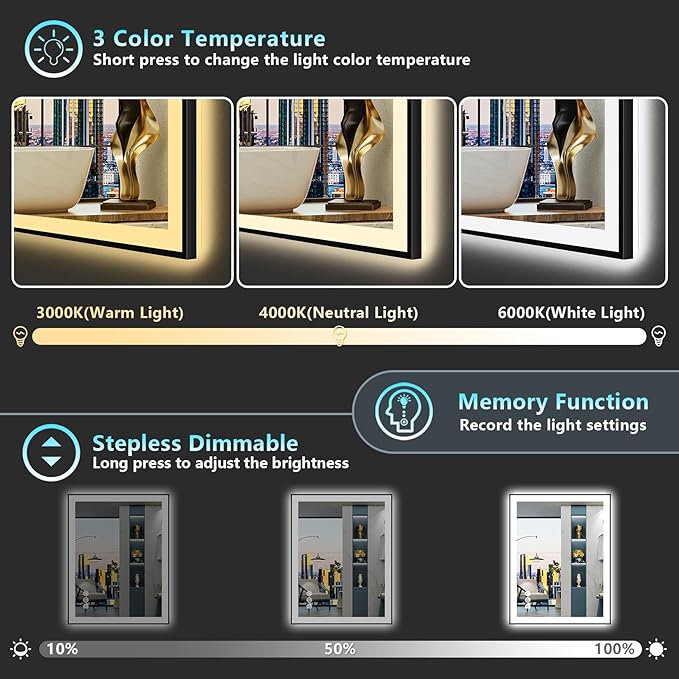 36x36 Black Framed LED Bathroom Mirror - Image 5