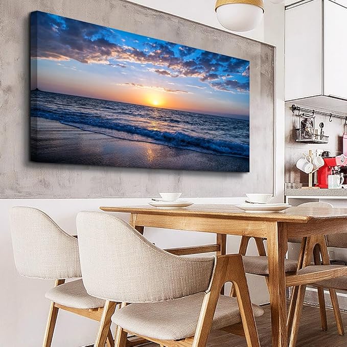 Wapluam Large Canvas Wall Art Sunset Beach Painting Picture Print on Canvas - Image 5