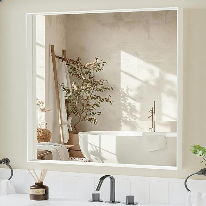 36x30 Inch White Bathroom Mirrors by Dimelax