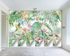Tropical Green Botanical Flower Birds Leaf Wallpaper Bedroom Plant Floral Mural - Image 4