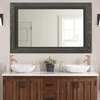 YOSHOOT Rustic Wooden Framed Wall Mirror, 40x30 Inch, Natural Wood and Iron by YOSHOOT