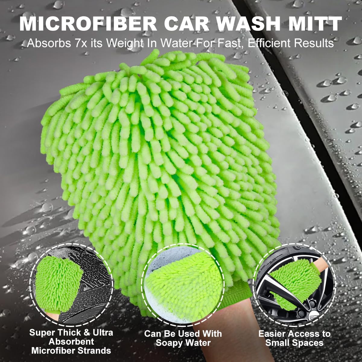 2 Pack Microfiber Towels for Cars, 1200 GSM Ultra-Soft Microfiber 36”x 24”& 16" x 16" Car Drying Towels Ultra-Absorbent Streak Free Premium Double Twisted-Loop Cleaning Cloth with Car Wash Mitt