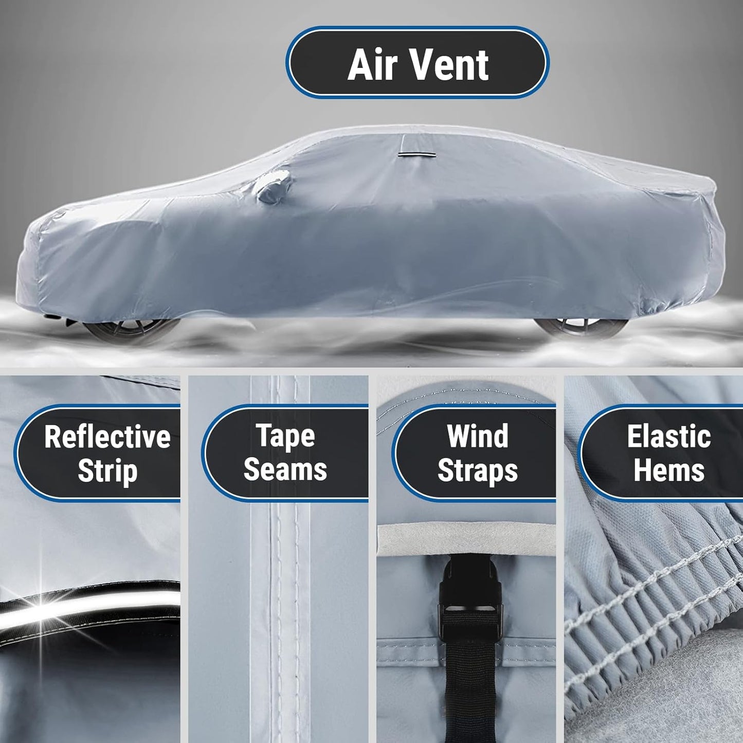 iCarCover Custom Car Cover for Pontiac G5 (2007-2010) Waterproof All-Weather Rain Snow UV Sun Protector Full Exterior Indoor Outdoor Car Cover (Stripe - Gray/Black)