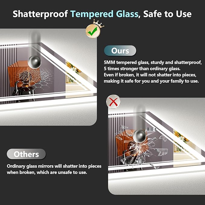 48x28 LED Bathroom Mirror with Lights, Backlit and Front Lit Anti-Fog Lighted - Image 7
