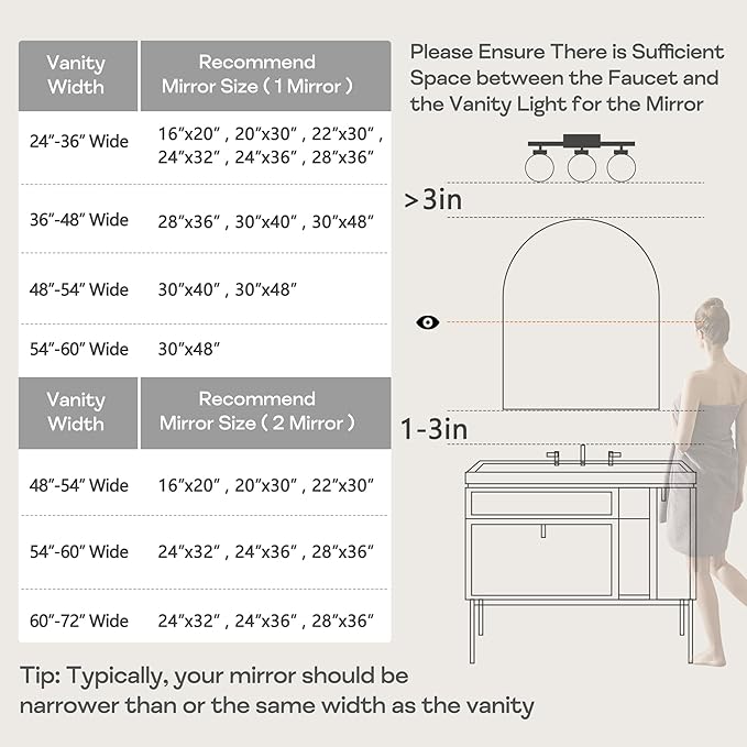 30" x 48" Black Arched Mirror, Arch Wall Mirror, Metal Frame Black Bathroom - Image 6