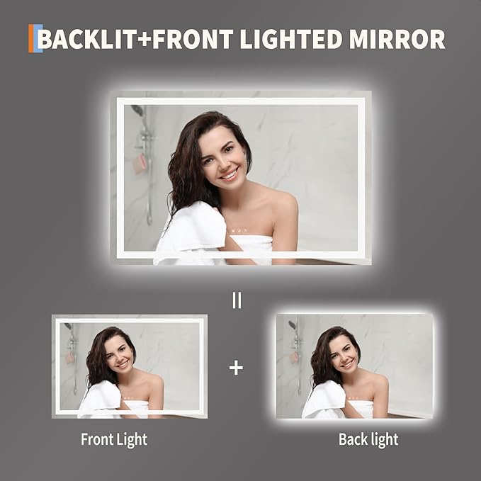 LED Bathroom Mirror 45 x 30 inch, Lighted Bathroom Vanity Mirror - Image 5