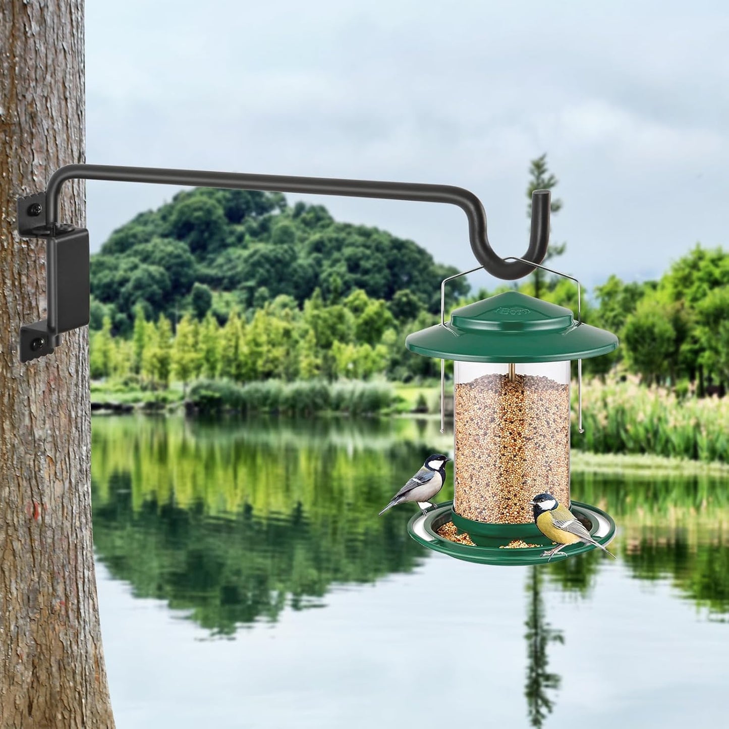 16" 360° Swivel Plant Hanger (2-Pack) - Heavy Duty Solid Steel Wall Hook, 12-Directional Adjustable for Bird Feeders, Outdoor/Indoor Plants, Garden & Patio, Rust-Resistant Black