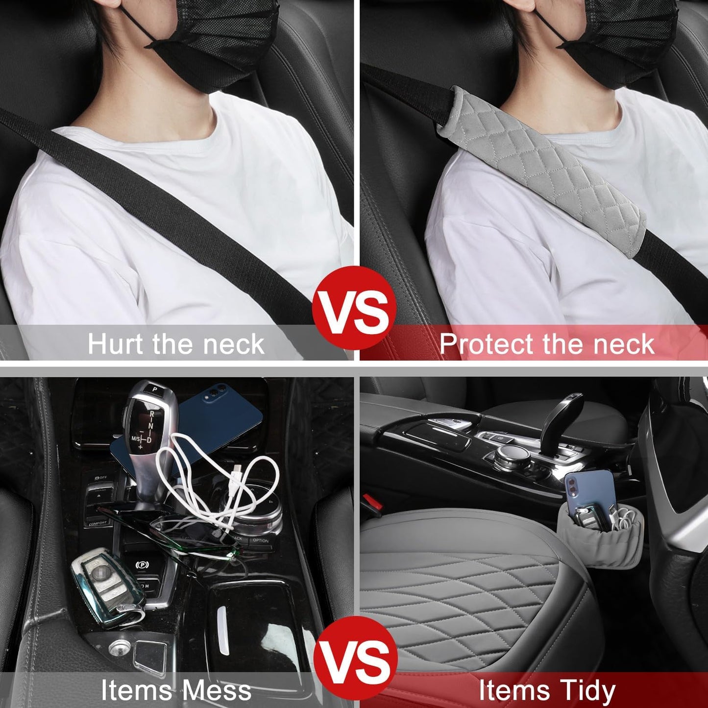 1 Pack Leather Front Car Seat Cover, Universal Sideless Car Seat Protector with Storage Pocket and Seat Belt Pad, Waterproof Automotive Seat Cover Cars Trucks SUV(Grey)