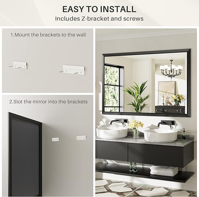 Briivue 60x40 Inch Black Bathroom Mirror - Image 8