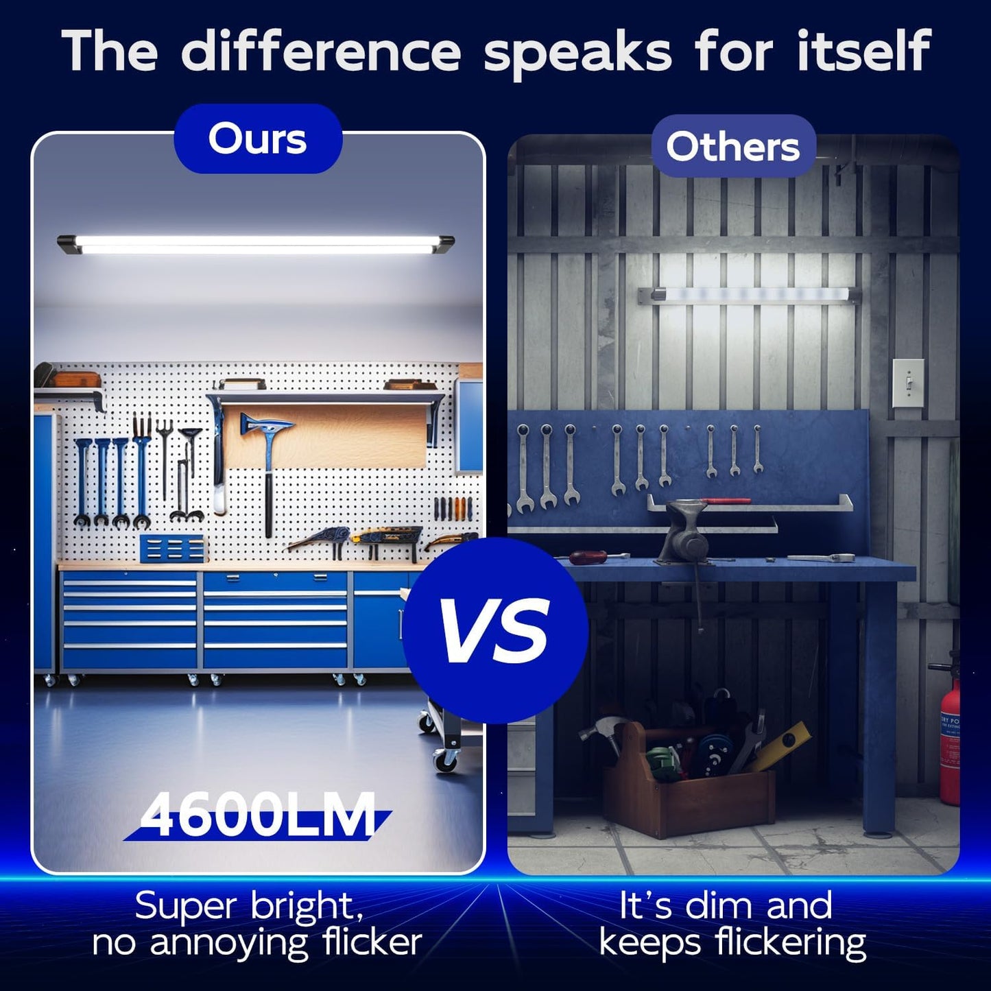 hykolity 4 Pack Linkable LED Shop Light, 4FT 44W [300W Equivalent], 4600lm, 5000K Daylight, Plug-in Utility Bay Light Fixture, Hanging or Surface Mount, Black - Energy Efficient Lighting Solution