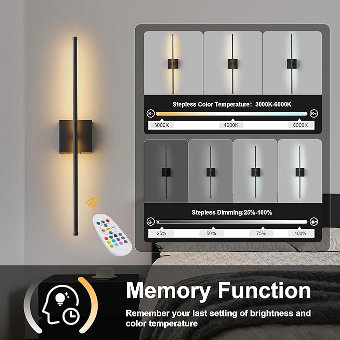 KARTOOSH 28.3 Inch 9 RGB Color Battery Operated Wireless Wall Sconces Set of Two - Image 6