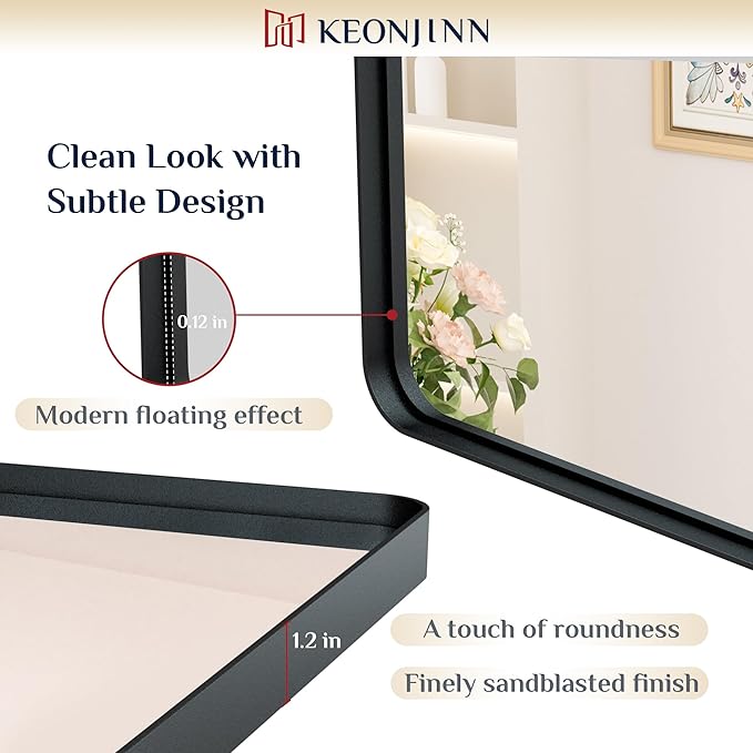 Keonjinn Black Bathroom Mirror for Over Sink, Matte Black Sandblasted Finish - Image 3