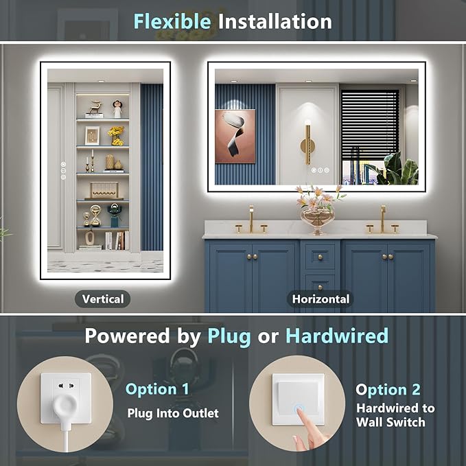 60x38 Black Framed LED Bathroom Mirror - Image 7