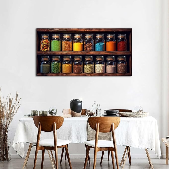 Colorful Kitchen Wall Art Mason Jar Canvas Wall Decor Farmhouse Spices Food - Image 5