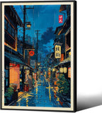 Japanese Tokyo Tea House Canvas Wall Art Japanese City Street Cafe Scene by Unknown