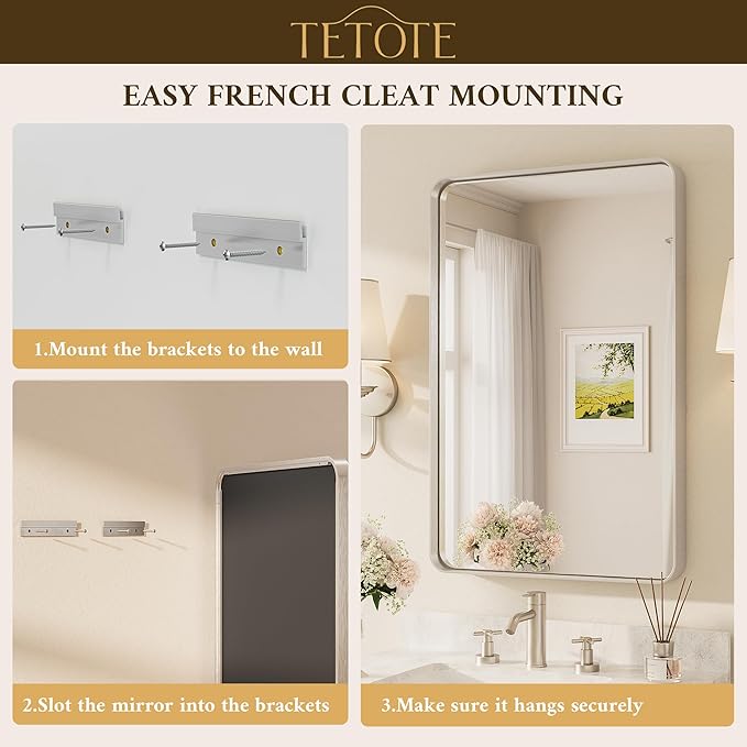 TETOTE Brushed Nickel Bathroom Mirror 30 x 36 Inch - Image 7