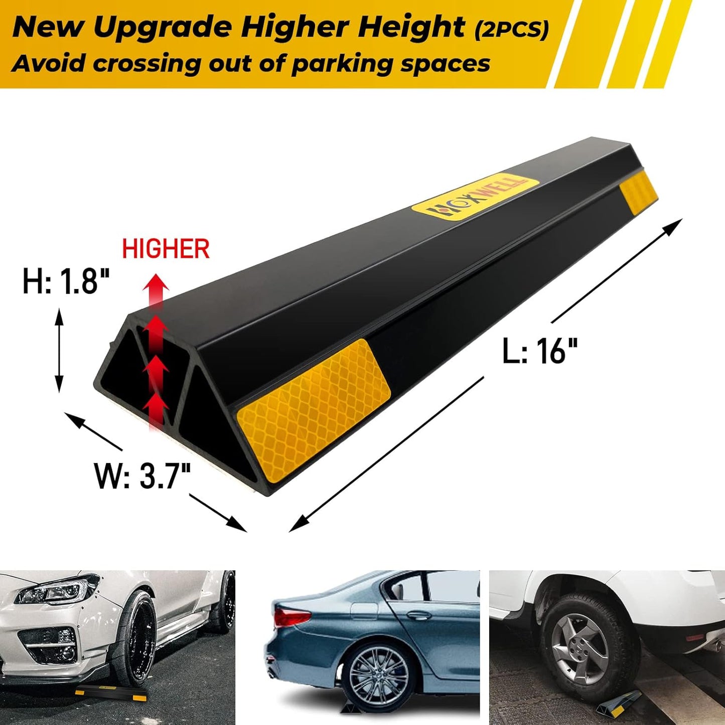 (New Updated) 16" 2 Pcs Heavy Duty Parking Aid for Garage Walls, Parking Gadgets Protects Car, Parking Stopper Easy to Install 2 Packs, 16" L x 3.7" W x 1.8" H