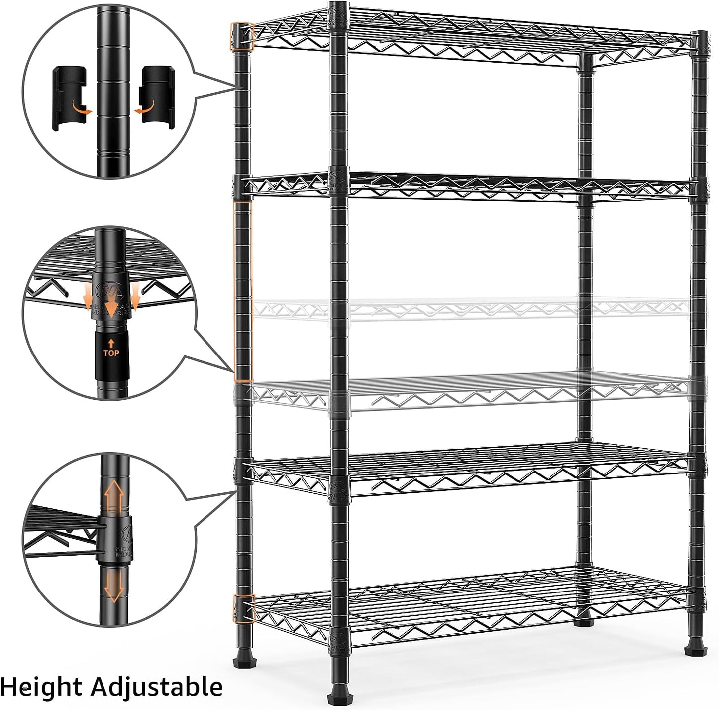 1000 lbs Storage Shelving Steel Heavy Duty 4-Tier Utility Shelving Unit Steel Organizer Wire Rack for Home,Kitchen,Office (13.7" D x 29.5" W x 47.2" H)
