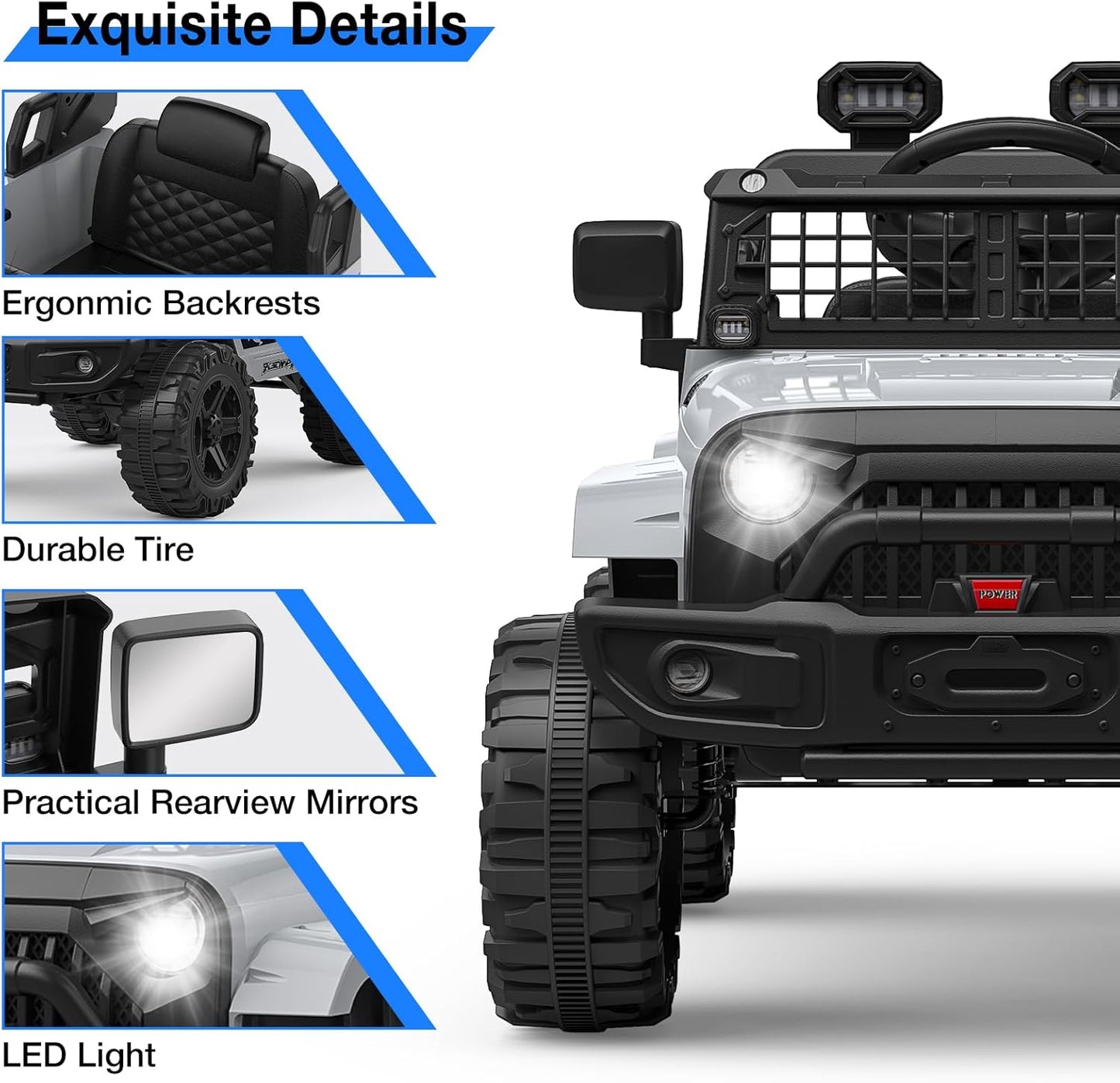 12V Kids Electric Ride On Truck Car w/Parent Remote Control, Spring Suspension, LED Lights & AUX Port | Outdoor Ride Toy for Boys Girls