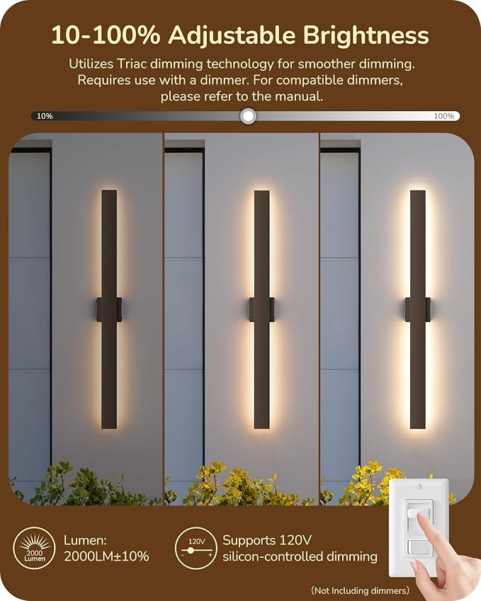 EDISHINE 2 Pack Modern Outdoor Wall Lights Dimmable, 39.3" Rectangular Outdoor - Image 5