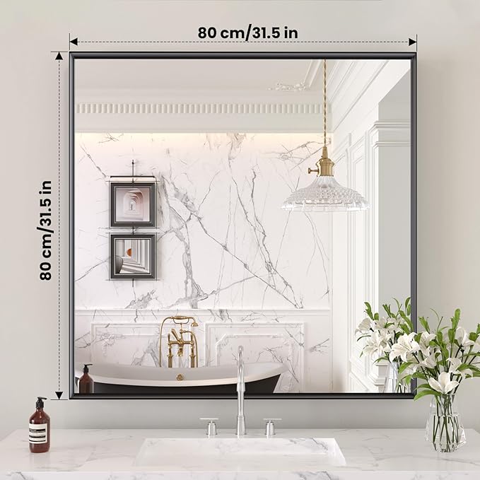 LOAAO Black Bathroom Mirror 32"X32" - Image 8