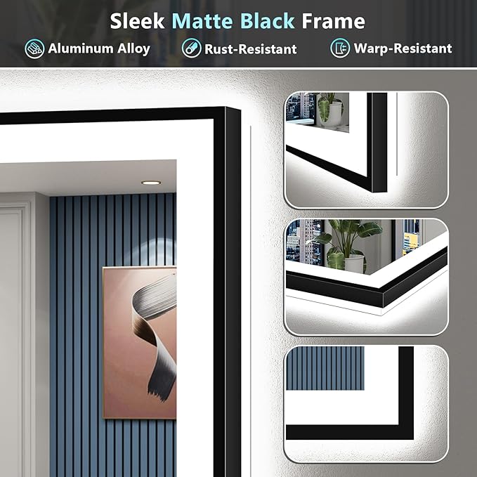 66x36 Black Framed LED Bathroom Mirror - Image 9