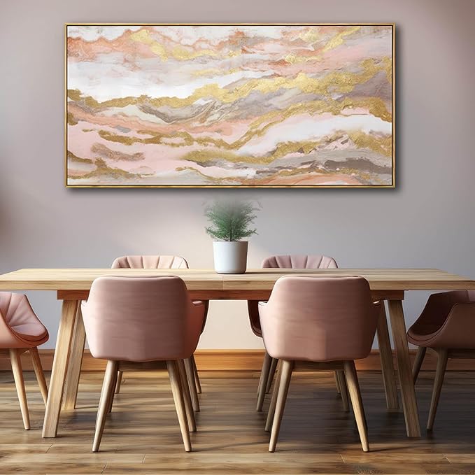 YJYart Canvas Wall Art Gold Living Room Decor Pink Canvas Art Room Decor - Image 4