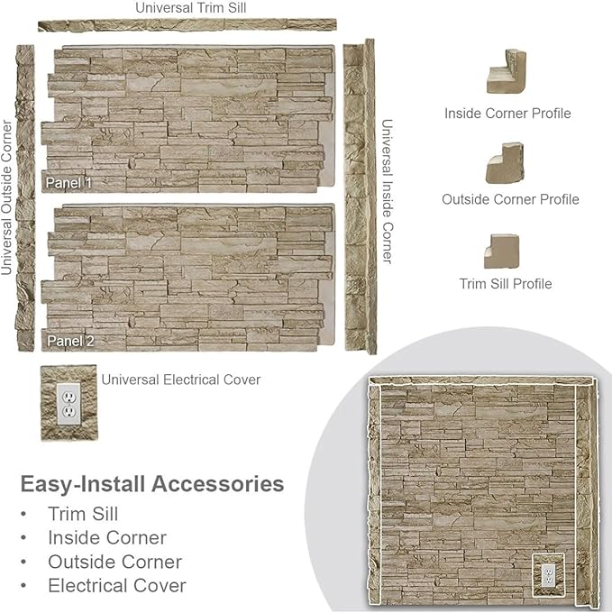 EverStone Cascade Faux Stone Panel, 48 5/8"W x 24 3/4"H x 1 1/4"D, Iron Mill - Image 10