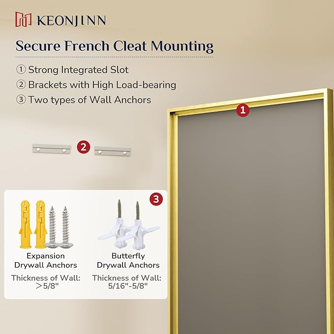 Keonjinn 72" x 36" Gold Bathroom Mirror, Decorative Metal Frame, Safe Beveled - Image 7