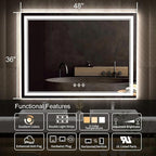 LED Mirror for Bathroom, 48x36 Inch Gradient Front and Backlit Bathroom Mirror - Image 2