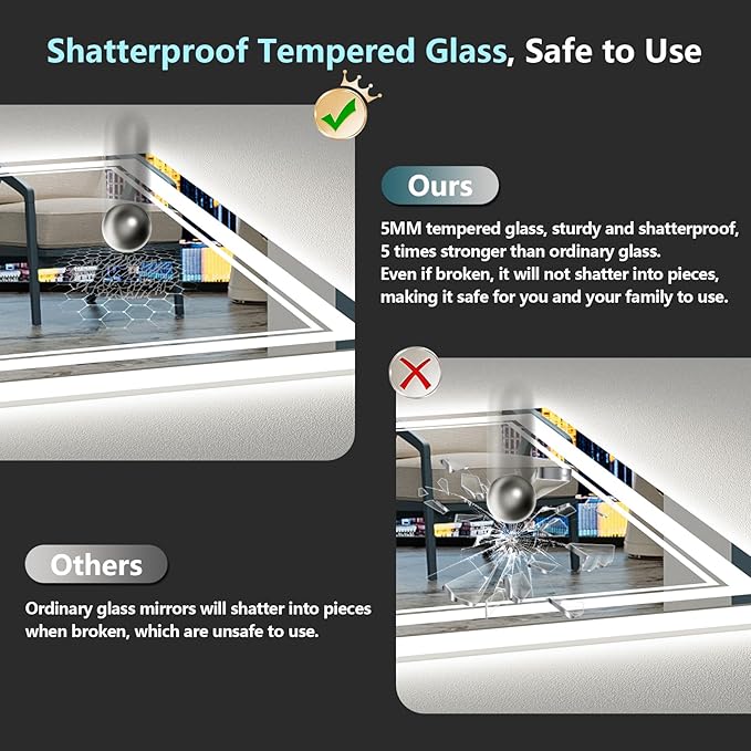 30x36 LED Bathroom Mirror with Lights, Backlit and Front Lit Anti-Fog Lighted - Image 7