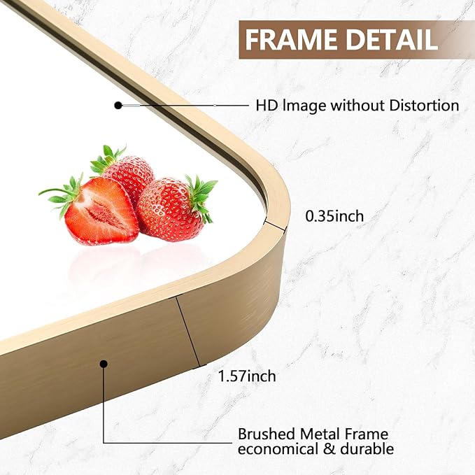 Gold Mirror, 40x30 Inch Framed Rectangle Mirror - Image 4