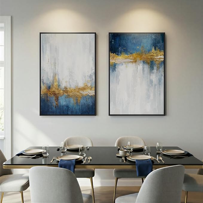 Framed Blue and White Abstract Wall Art - Image 8