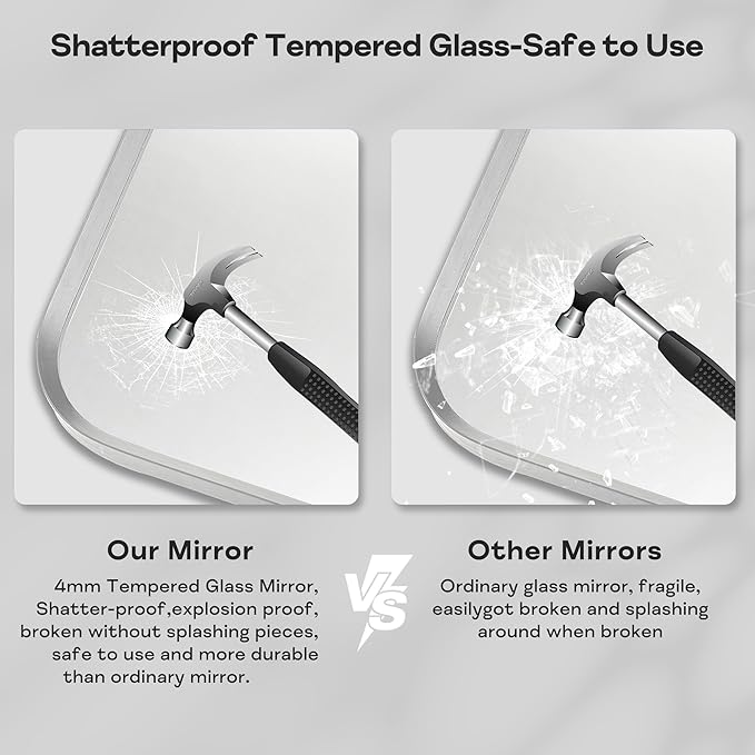 Brushed Nickel Bathroom Wall Mirror, Tempered Glass, Shatter Proof, Hangs - Image 5