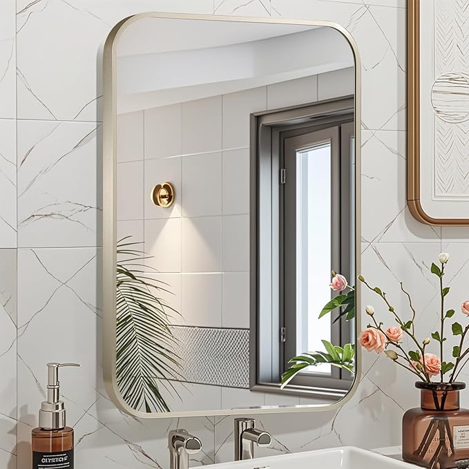30x36 Inch Brushed Nickel Bathroom Mirror, Framed Rectangle Mirror - Image 2
